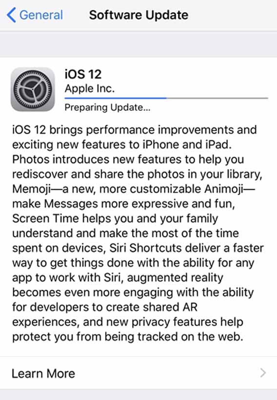 Update iOS 12