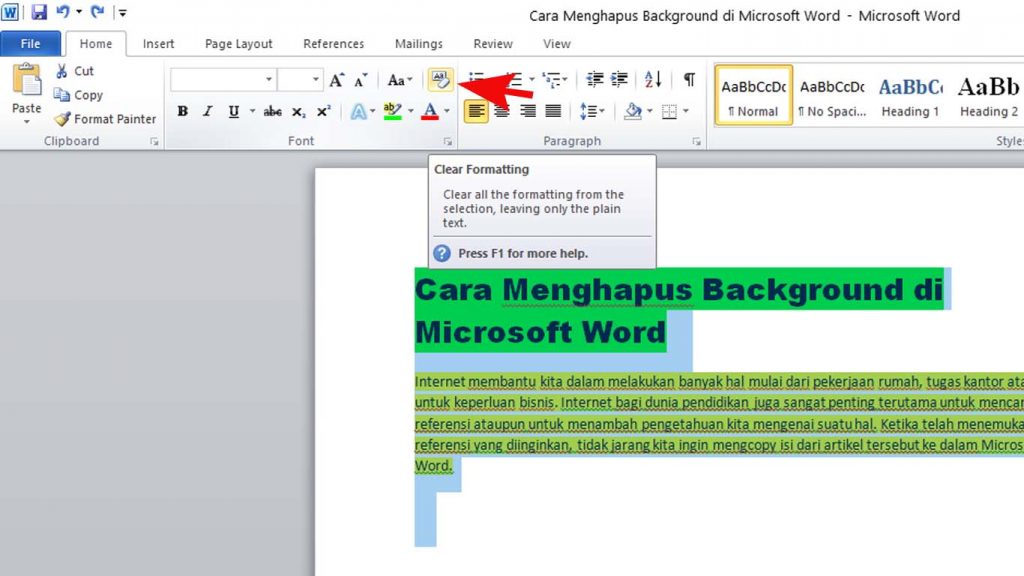 Cara Menghapus Background di Microsoft Word Menggunakan Clear Formatting