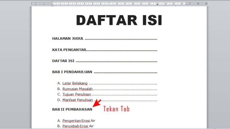 cara membuat titik daftar isi