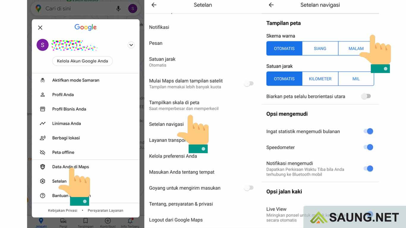 cara ganti mode malam di google maps