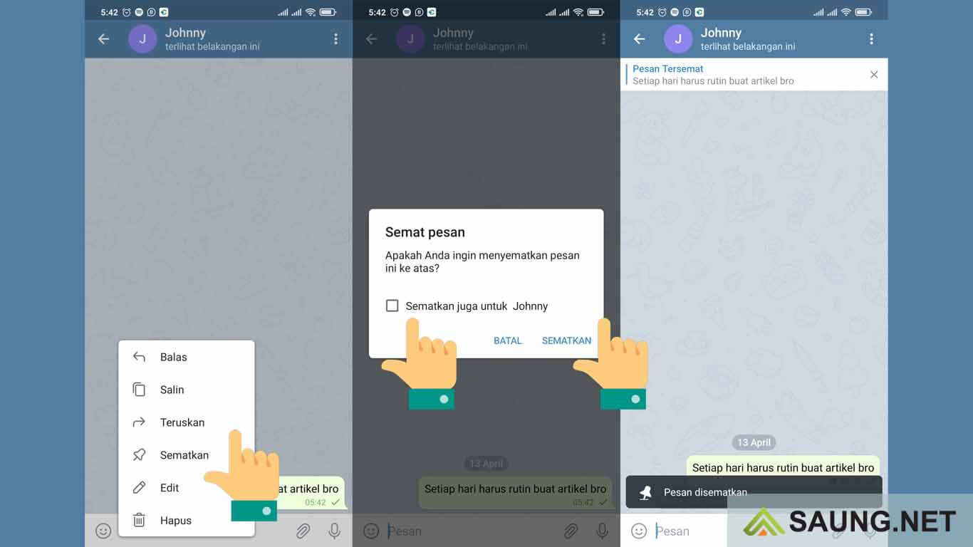 cara menyematkan pesan di chat telegram